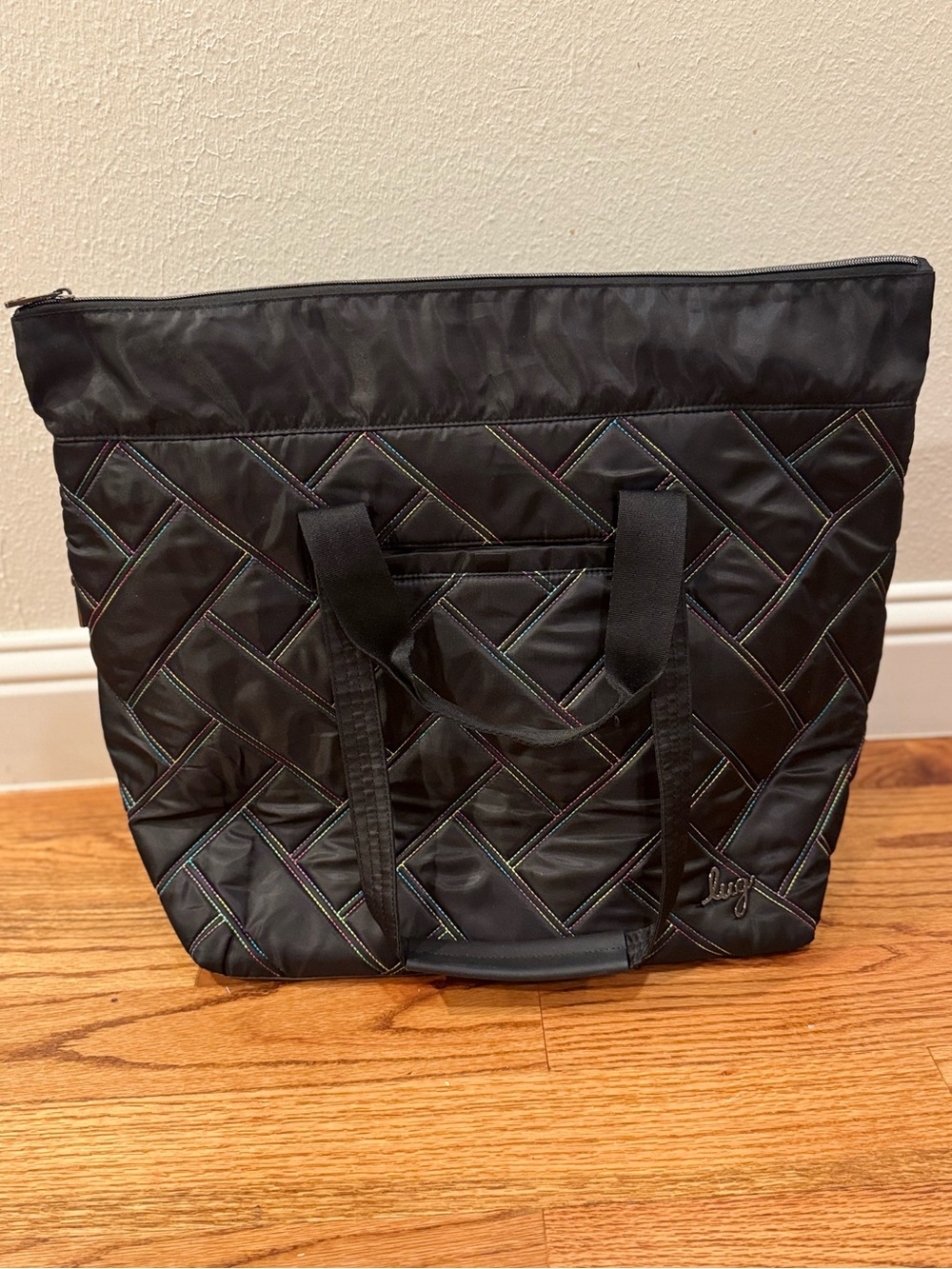 Lug Ferry XL Tote in Black Rainbow Stitch